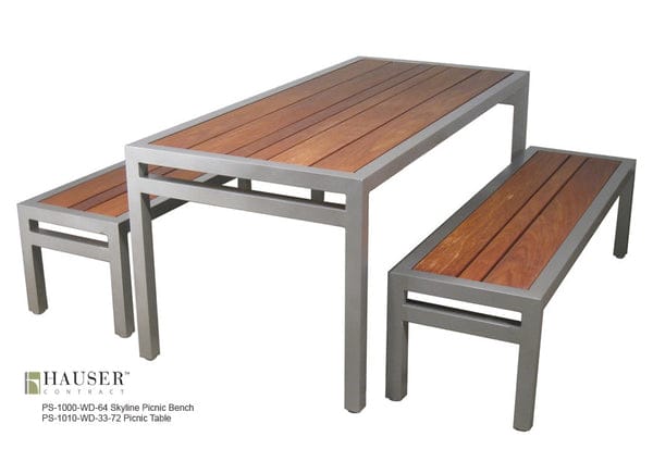 Skyline Picnic Table With Tropical Wood Slats-PS-1010-AL-WD3-33x72 - Skyline Picnic Table