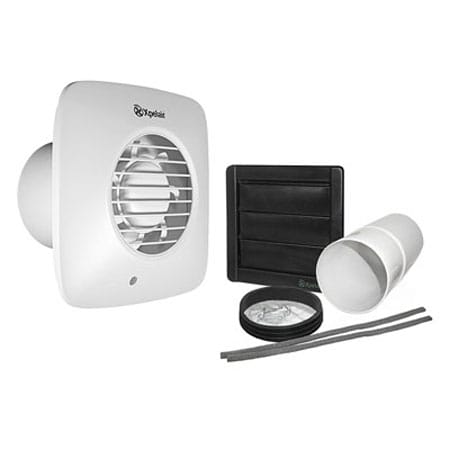 Simply Silent Lv100 4"/100mm Square Selv Bathroom Fan With Timer And Wall Kit