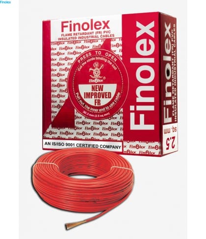 FINOLEX FLAME RETARDANT PVC INSULATED INDUSTRIAL CABLES 1100 V AS PER IS 694/1990 - Red - 2.5 sq. mm -- 90 M COIL