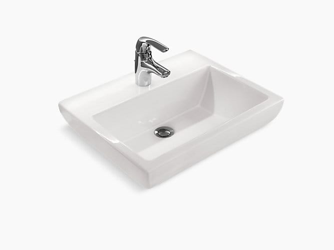 Parliament semi-recessed lavatory with single faucet hole
