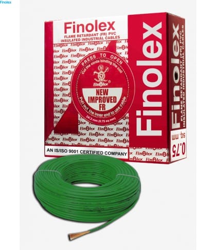 FINOLEX FLAME RETARDANT PVC INSULATED INDUSTRIAL CABLES 1100 V AS PER IS 694/1990 - Green -  0.75 sq. mm -- 90 M COIL