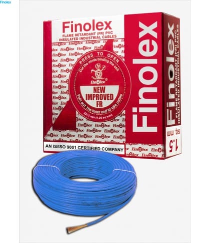 FINOLEX FLAME RETARDANT PVC INSULATED INDUSTRIAL CABLES 1100 V AS PER IS 694/1990 - Blue - 1.5 sq. mm -- 90 M COIL