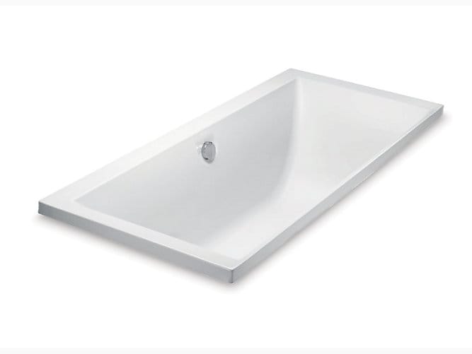 Evok acrylic drop-in bathtub with optional orange pillow