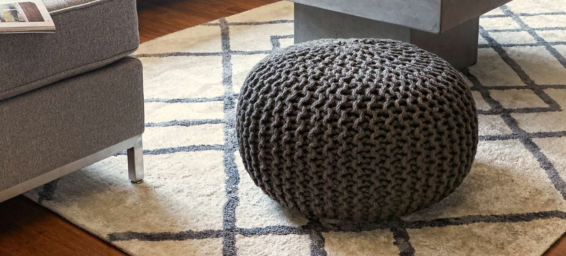 Gray Jute Pouf Round