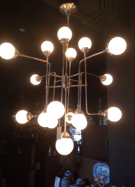 Bistro Globe Milk Glass 17 Light Chandelier