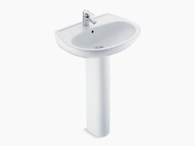 Brive Pedestal lavatory with single faucet hole in white