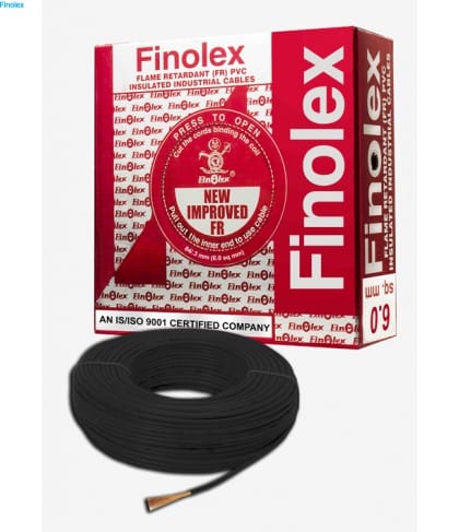 FINOLEX FLAME RETARDANT PVC INSULATED INDUSTRIAL CABLES 1100 V AS PER IS 694/1990 - Black - 6 sq. mm -- 90 M COIL