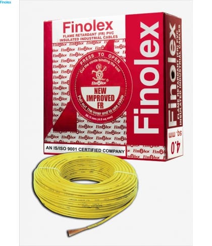 FINOLEX FLAME RETARDANT PVC INSULATED INDUSTRIAL CABLES 1100 V AS PER IS 694/1990 - Yellow - 4 sq. mm -- 90 M COIL