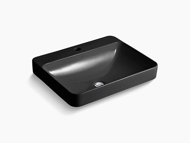 Forefront rectangular Vessel lavatory with single faucet hole
