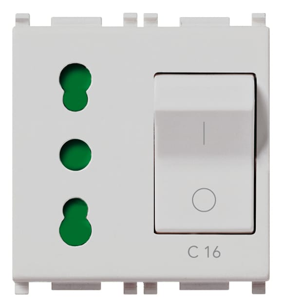 2P+E 16A P17/11 outlet +C16 CB Silver