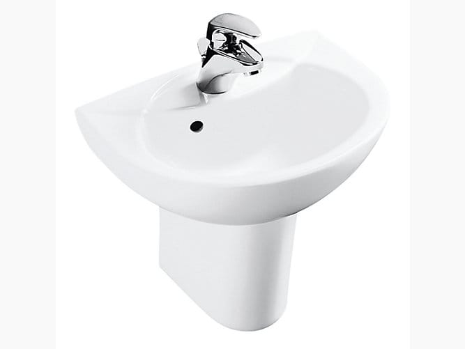 Folio half-pedestal lavatory with single faucet hole