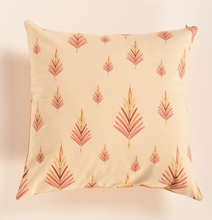 Leaf Print Ochre Cushion cover 16x16'