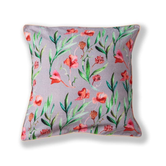 Floral Dreams Cushion Cover-Red Grey-109 16'x16'