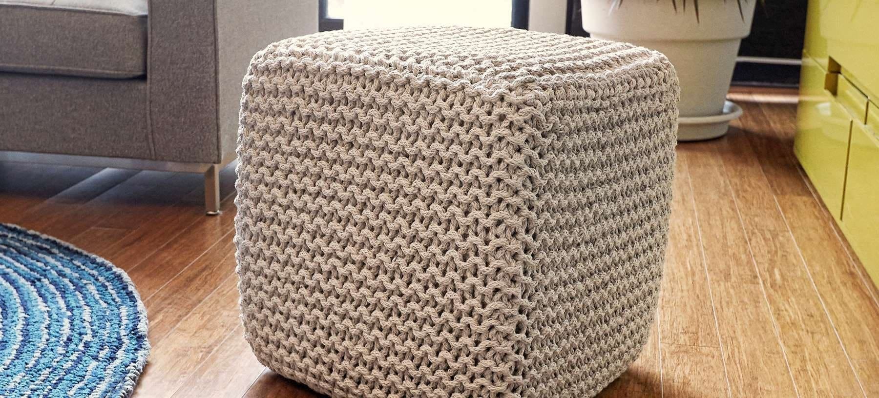 Ivory Jute Pouf Square