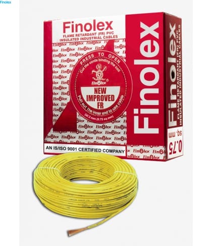 FINOLEX FLAME RETARDANT PVC INSULATED INDUSTRIAL CABLES 1100 V AS PER IS 694/1990 - Yellow -  0.75 sq. mm -- 90 M COIL