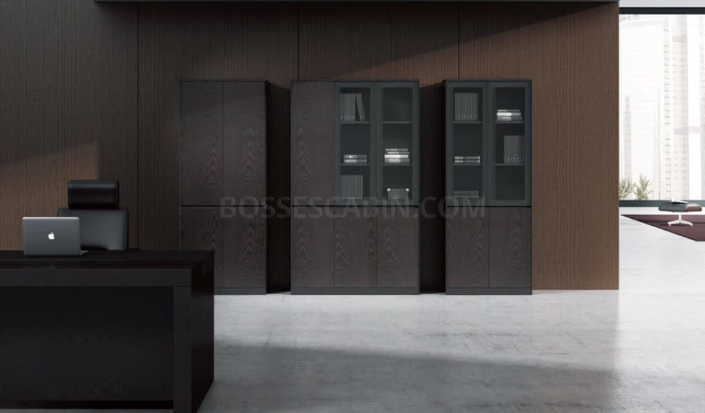 Veneer 4 Door Filing Cabinet In Glass & Wood - Bcsv-93