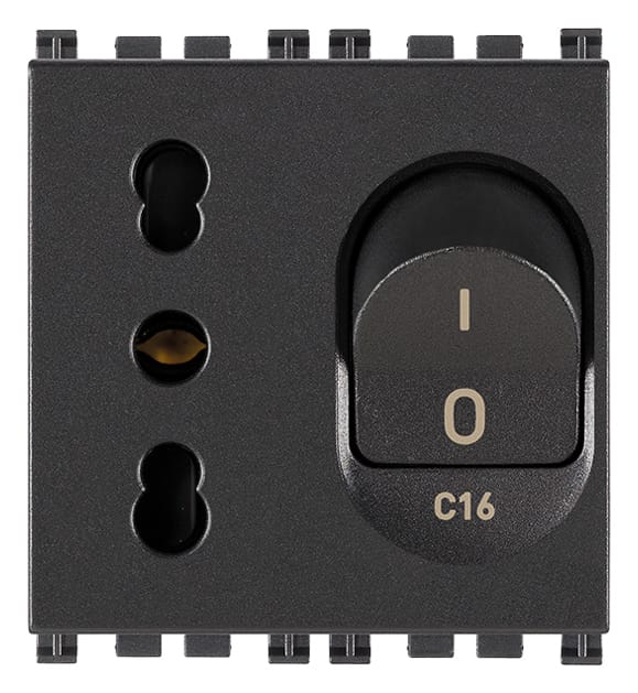 2P+E 16A P17/11 outlet+C16 CB grey