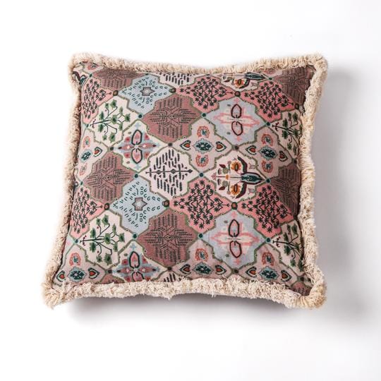 Earthy Accent Printed Cushion Corners Frill Natural