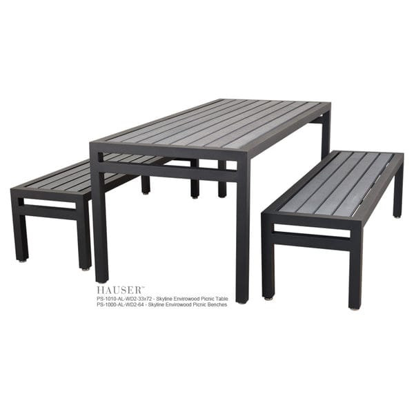 Skyline Picnic Table & Benches, Envirowood Slats-PS-1010-AL-EW-33x72 Skyline Picnic Table & PS-1000-AL-EW-64 Skyline Benches