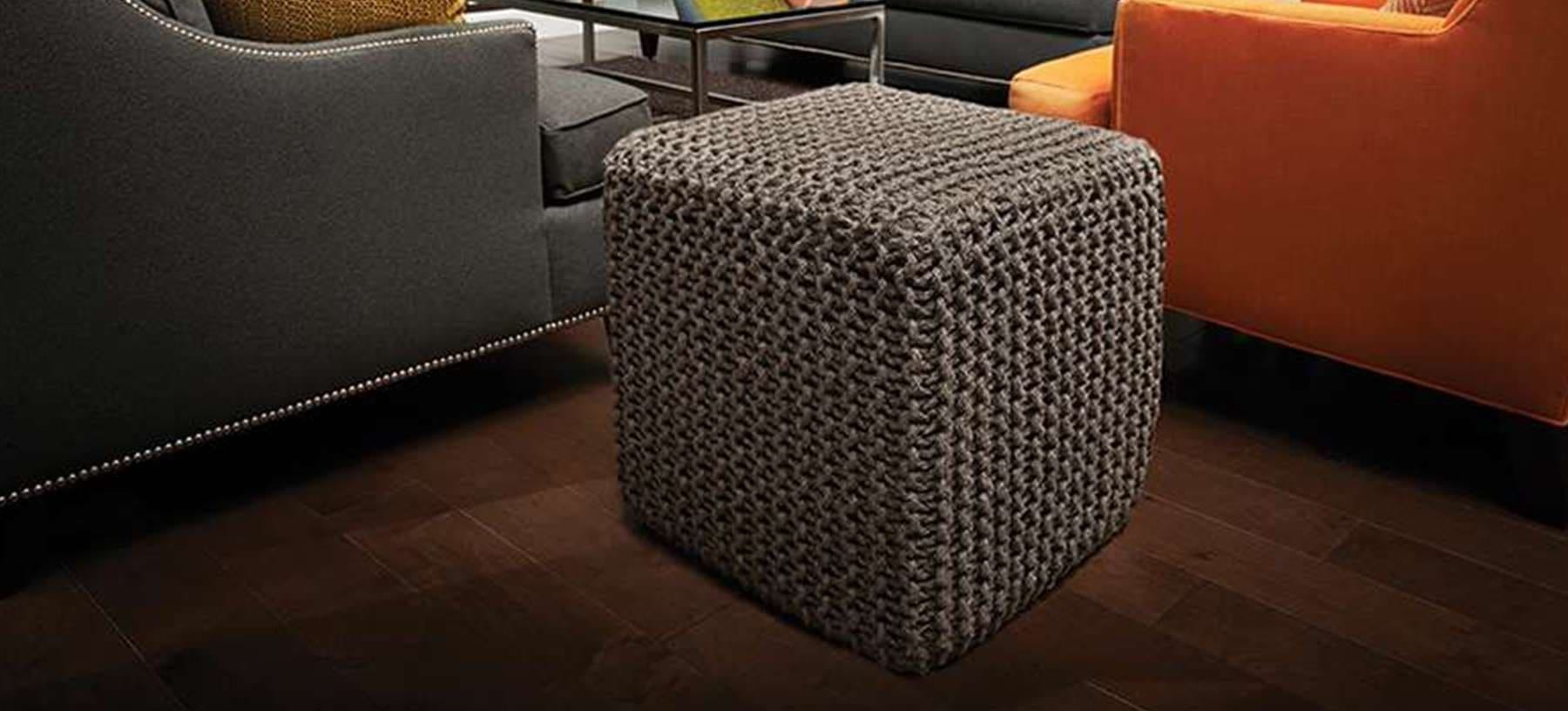 Gray Jute Pouf Square