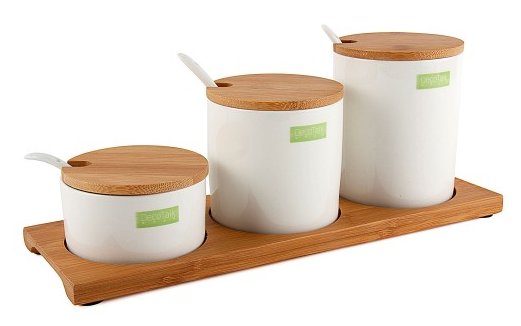 Small Ceramic Jars with Wooden Lid