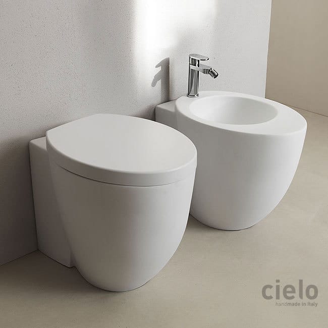 Back To Wall Wc and Bidet Colored Pomice