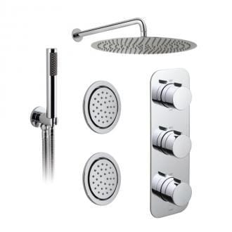 3 Outlet, 3 Handle Concealed Thermostatic Valve, Fixed Shower Head, Bodytiles And Mini Shower Kit Package