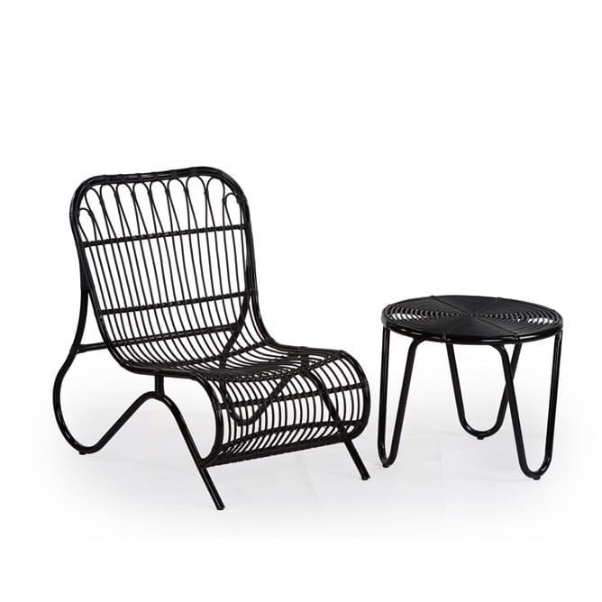 Jenson Outdoor Occasional Chair With Side Table In Black