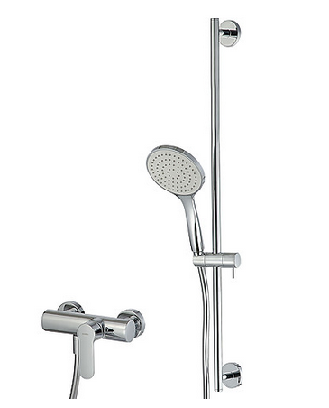 External shower single lever mixer with sliding bar and antilimescale handshower ECO AIR Diam. 130mm