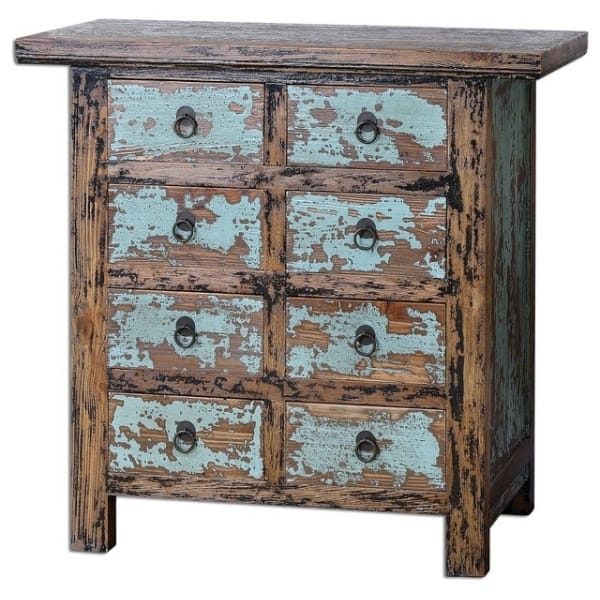 Solid Wood Bluish Reclaimed 8 Drawer Chest