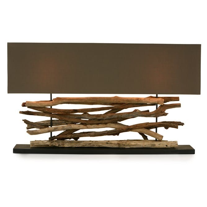Table lamp natural driftwood with burnished russet linen shade