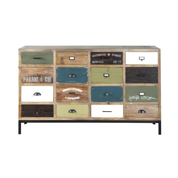 Solid Wood Rainbow Multicolor 16 Drawer Chest