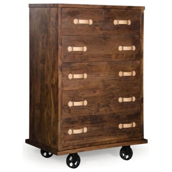 Solid Wood 5 Drawer Chest On Wheels Dark Modern Look