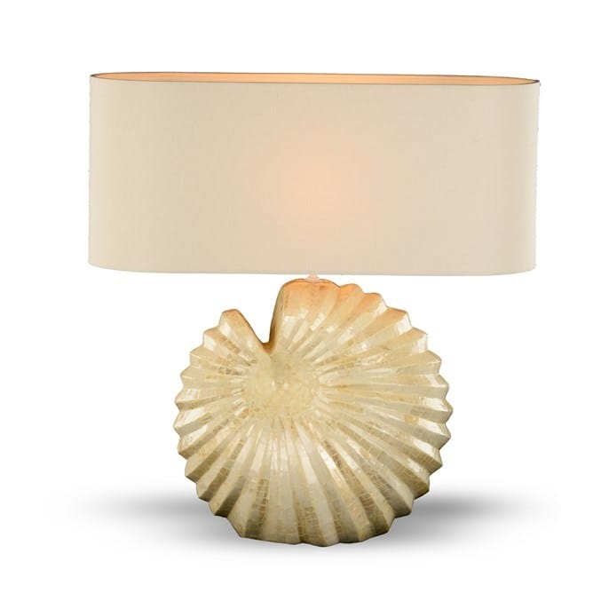 Table lamp ceramic white shell base with white linen shade