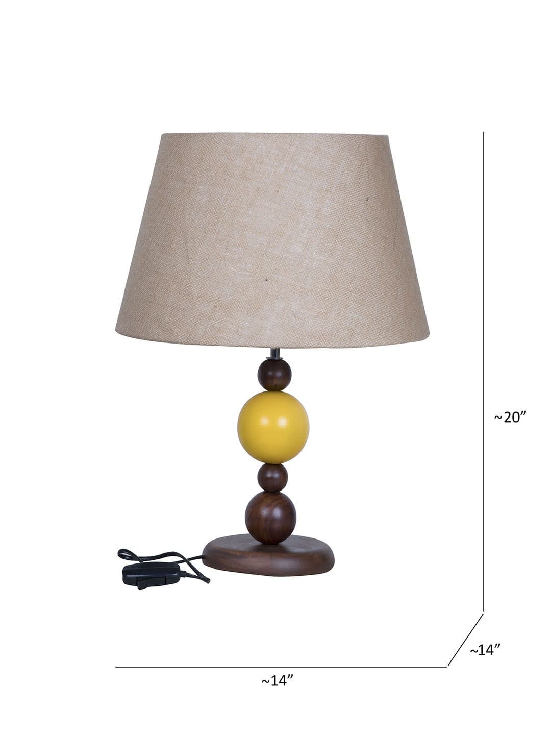 Yellow Ball Wood Table Lamp with Jute Shade