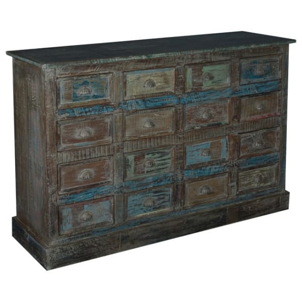 Solid Wood Vintage Dark Colored 12 Drawer Chest