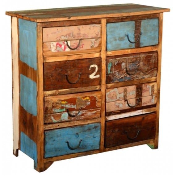 Solid Wood Rustic Look Multi Color Drawer Chest