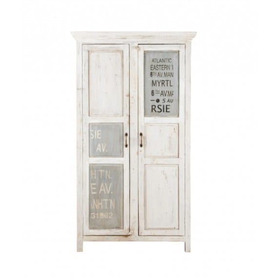 Solid Wood Distressed White Printed Cupboard India