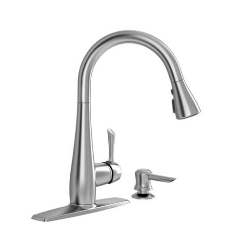 Olvera 1 Handle High Arc Pull Down Kitchen Faucet with Soap Dispenser