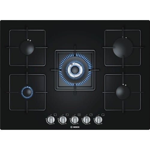 Integrated Control Black Hard Glass Gas Hob 70 cm