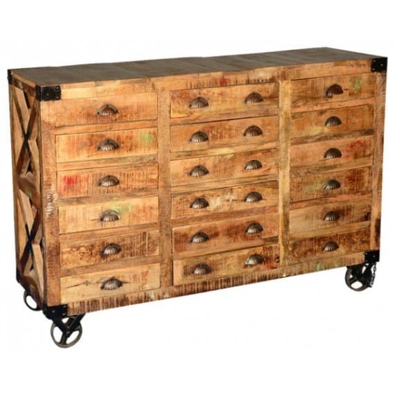 Solid Wood Wheels And Cross Side Design Drawer Chest