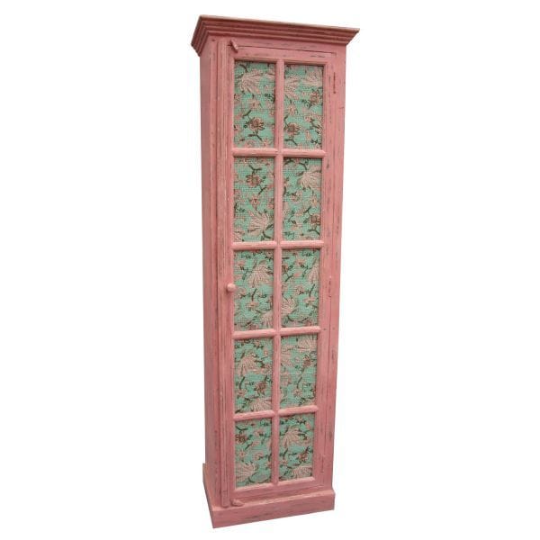 Solid Vintage Wooden Wardrobe With Printed Doors(Pink)