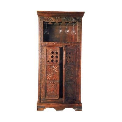 Solid Wood Tradition Carved Bar Cabinet India