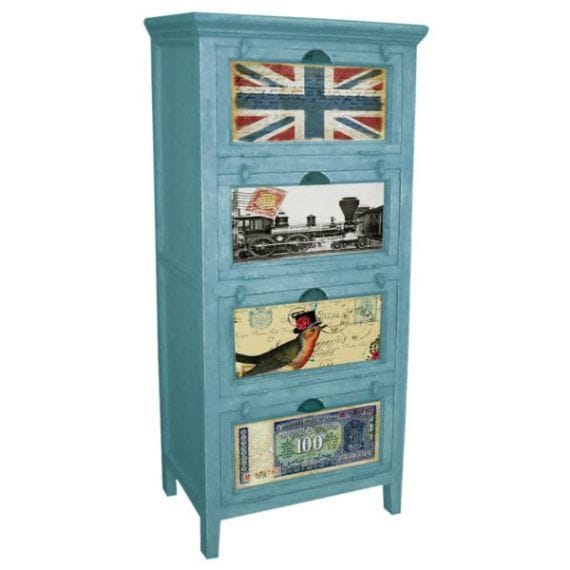 Solid Wood Printed Drawer Chest (blue)