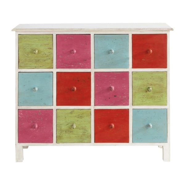 Solid Wood Rainbow Colorful 12 Drawer Chest