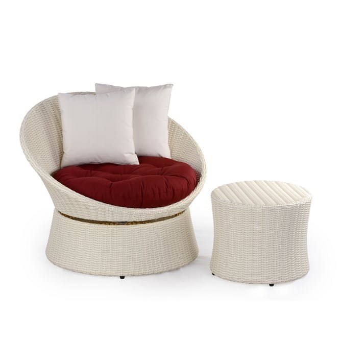 Javier- Comfortable White Swivel Tubchair With Smart Side Table