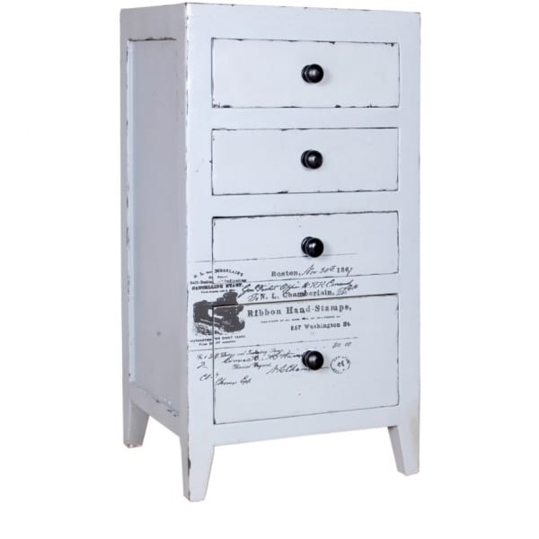 Solid Wood White Printed Drawer Chest With Legs India