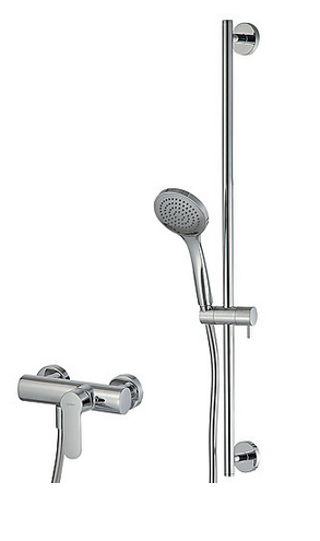 External shower single lever mixer with sliding bar and antilimescale handshower Diam. 100mm