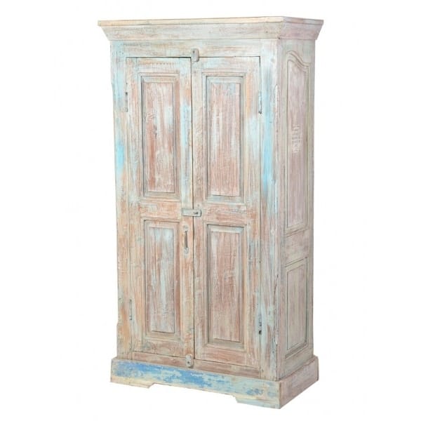 Solid Wood Reclaimed Bluish Rustic Look Cupboard