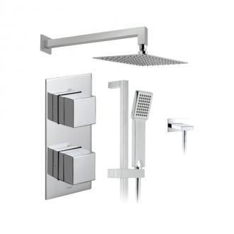 2 Outlet, 2 Handle Concealed Thermostatic Shower Valve, Fixed Shower Head And Slide Rail Shower Kit